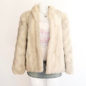 vintage avec tu cream grey faux fur coat